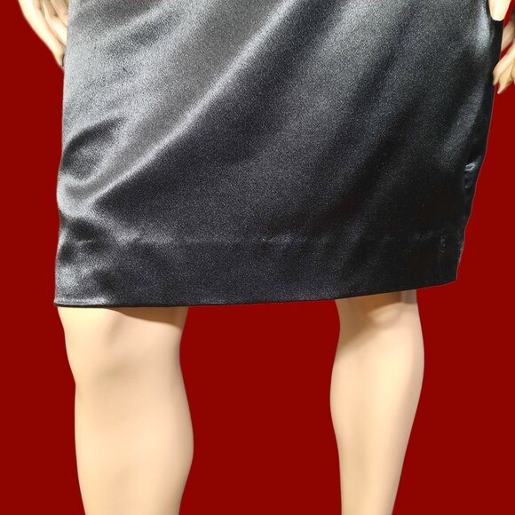 Vintage 80s Strapless Dress Black Satin Ruffled Prom Party Cocktail Size S - Picture 4 of 9